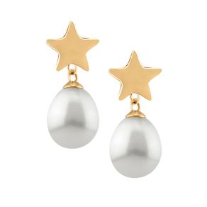 Brinco-Pingente-Estrela-Com-Biwa-em-Ouro-18k Brinco-Pingente-Estrela-Com-Biwa-em-Ouro-18k