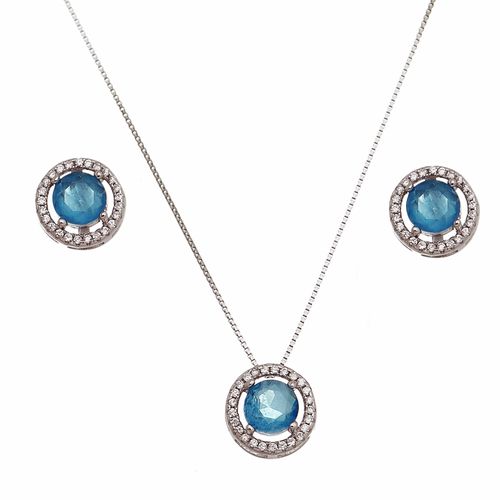 Conjunto-Redondo-Brinco-e-Colar-com-Cristal-azul-Paraiba-em-Prata-e-Rodio-|Classic