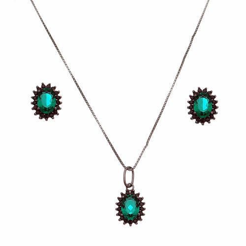 Conjunto-Oval-com-Zirconia-Verde-Esmeralda-e-Negra-em-Prata-e-Rodio-Negro