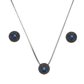 Conjunto-Redondo-Brinco-e-Colar-com-Zirconia-Azul-Safira-e-Negras-em-Prata-e-Rodio-Negro Conjunto-Redondo-Brinco-e-Colar-com-Zirconia-Azul-Safira-e-Negras-em-Prata-e-Rodio-Negro