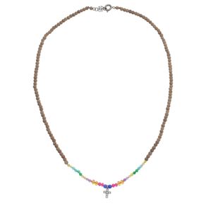 Gargantilha-Collours-Pura-Vida-com-Cruz-cravejada-e-pedras-naturais-e-sandalo-e-Prata Gargantilha-Collours-Pura-Vida-com-Cruz-cravejada-e-pedras-naturais-e-sandalo-e-Prata