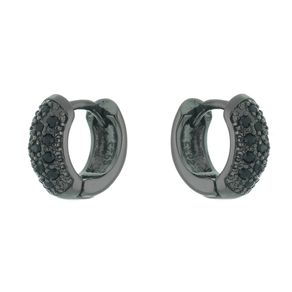 Brinco-Argola-Cravejada-com-Zirconias-em-Prata-com-Rodio-Negro Brinco-Argola-Cravejada-com-Zirconias-em-Prata-com-Rodio-Negro