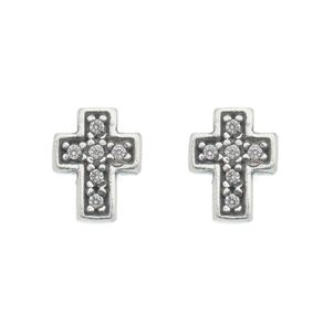 Brinco-Cruz-Cravejado-com-Zirconias-Brancas-com-Prata-Envelhecida Brinco-Cruz-Cravejado-com-Zirconias-Brancas-com-Prata-Envelhecida