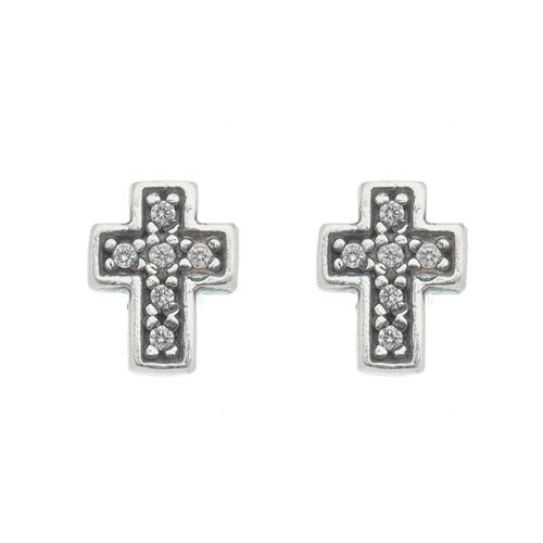Brinco-Cruz-Cravejado-com-Zirconias-Brancas-com-Prata-Envelhecida
