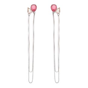 Brinco-Longo-Corrente-e-Pedras-Cristal-Pink-e-Rose-em-Prata-e-Rodio Brinco-Longo-Corrente-e-Pedras-Cristal-Pink-e-Rose-em-Prata-e-Rodio