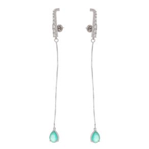 Brinco-Longo--com-Zirconias-Brancas-e-Pedra-Verde-em-Prata-e-Rodio Brinco-Longo--com-Zirconias-Brancas-e-Pedra-Verde-em-Prata-e-Rodio