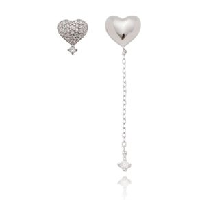 Brinco-Coracao-Liso-e-Coracao-Cravejado-com-Zirconias-Brancas-em-Prata-e-Rodio Brinco-Coracao-Liso-e-Coracao-Cravejado-com-Zirconias-Brancas-em-Prata-e-Rodio
