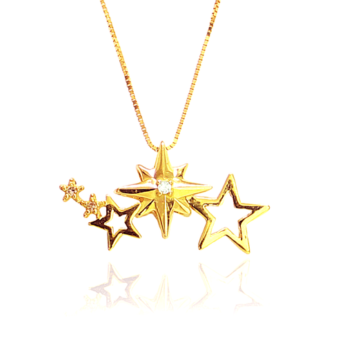 Pingente-Estrelas-e-Brilhante-em-Ouro-18K